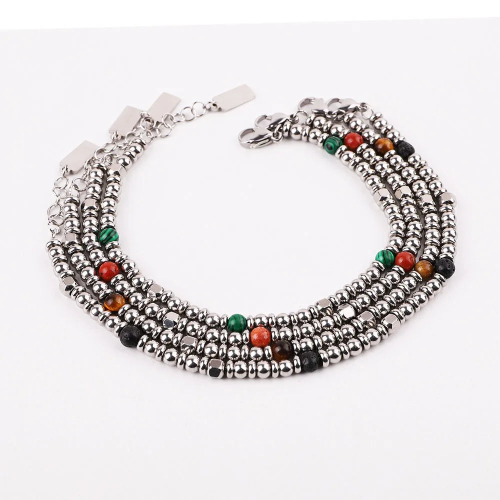 New Cute Design 4mm Stainless Steel Beads Stone Bracelet for Men JBS12587