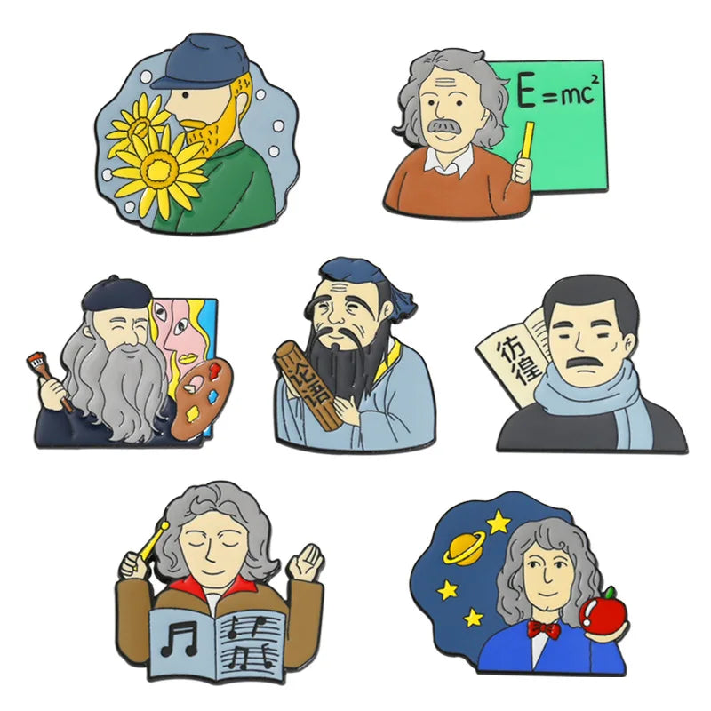 Creative New Art Style Brooch Celebrity Masters of Various Countries Cartoon Oil Painting Brooch Manufacturers