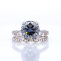 14k White Solid Gold  Fine Jewelry Grey Moissanite Center Stones and Lab Grown Diamond Ring Sets for Engagement