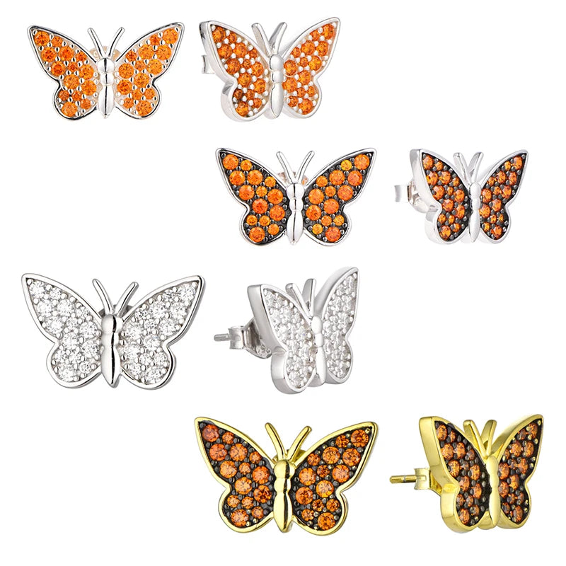 Yh Jewellery Real 925 Sterling Silver Earrings Shiny Butterfly With Zircon Stud Earrings Women Wedding Jewelry Friendship Gift