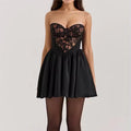 2024 Manufacturer Custom Colour Summer Women Black Lace Satin Strapless Corset Mini Dress Women Heart Shape Bodycon Lace Dress
