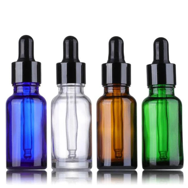 Cosmetic Packaging Amber Green clear Blue Color Empty Round Essential Oil Bottle Glass Dropper 30 ml