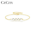 CZCITY 2026 Zirconia Chain Delicate Designer Cz Silver Bangle Leaf Woman Fashion Hot Charm Bracelet