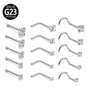 Wholesale ASTM F136 G23 Titanium Body Piercing Jewelry L Shape Bend Square Star Zircon Screws Nose Ring