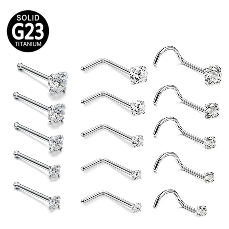 Wholesale ASTM F136 G23 Titanium Body Piercing Jewelry L Shape Bend Square Star Zircon Screws Nose Ring
