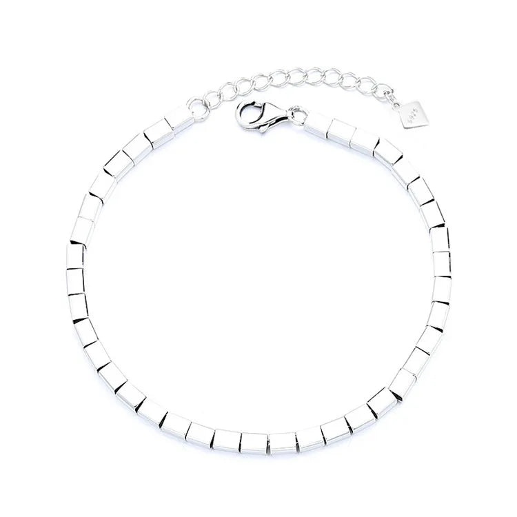 Simple Classic Personalized Activity Suture Small Square Chain 925 Sterling Silver Women's Bracelet