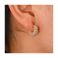 New Waterproof 18k Gold Plated Stainless Steel Cubic Zirconia Jewelry Classic Hammered Shape Pearl Hoop Earrings for Girls