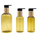Empty Shower Gel Press Bottle 250ml 300ml 350ml 500ml Customize Yellow PET Plastic Shampoo Lotion Bottle with Gold Lid Pump