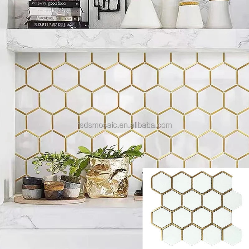 Hexagon Shape White Color Luxury Tiles Kitchen Wall Tiles Basket Weave Marble Stone Mosaic Floor Tiles