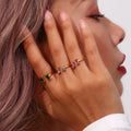 Fashion Jewelry Rings for Girls Waterproof Stainless Steel Gold Plated Cubic Zirconia Open Adjustable Stone Ring