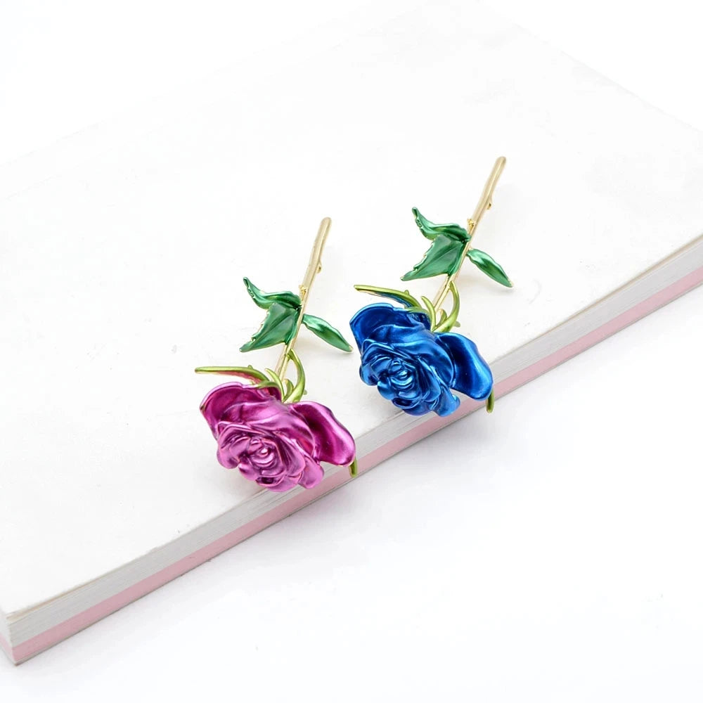 Enamel Rose Flower Brooches for Women Lady Fashion Luxury Flower Pin Spring Summer Design 4 Colors Available Gift
