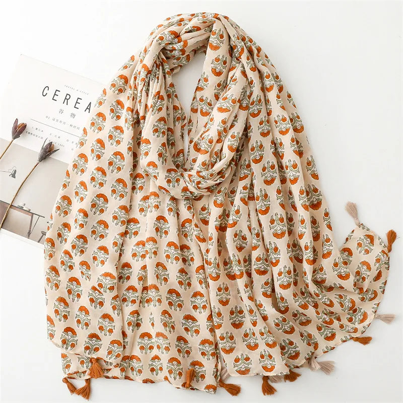 Europe Spring Summer Thin New Design Soft Printed Viscose Cotton Voile Shawl With Flower Pattern Women Floral Printed Scarf