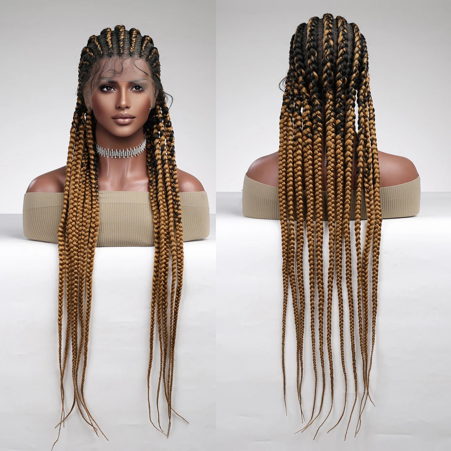 Japan Fiber Full Lace Synthetic Long Braided Wig Mixed Golden Black Hair Wigs for Black White Women Daily Hair Heat Resistant