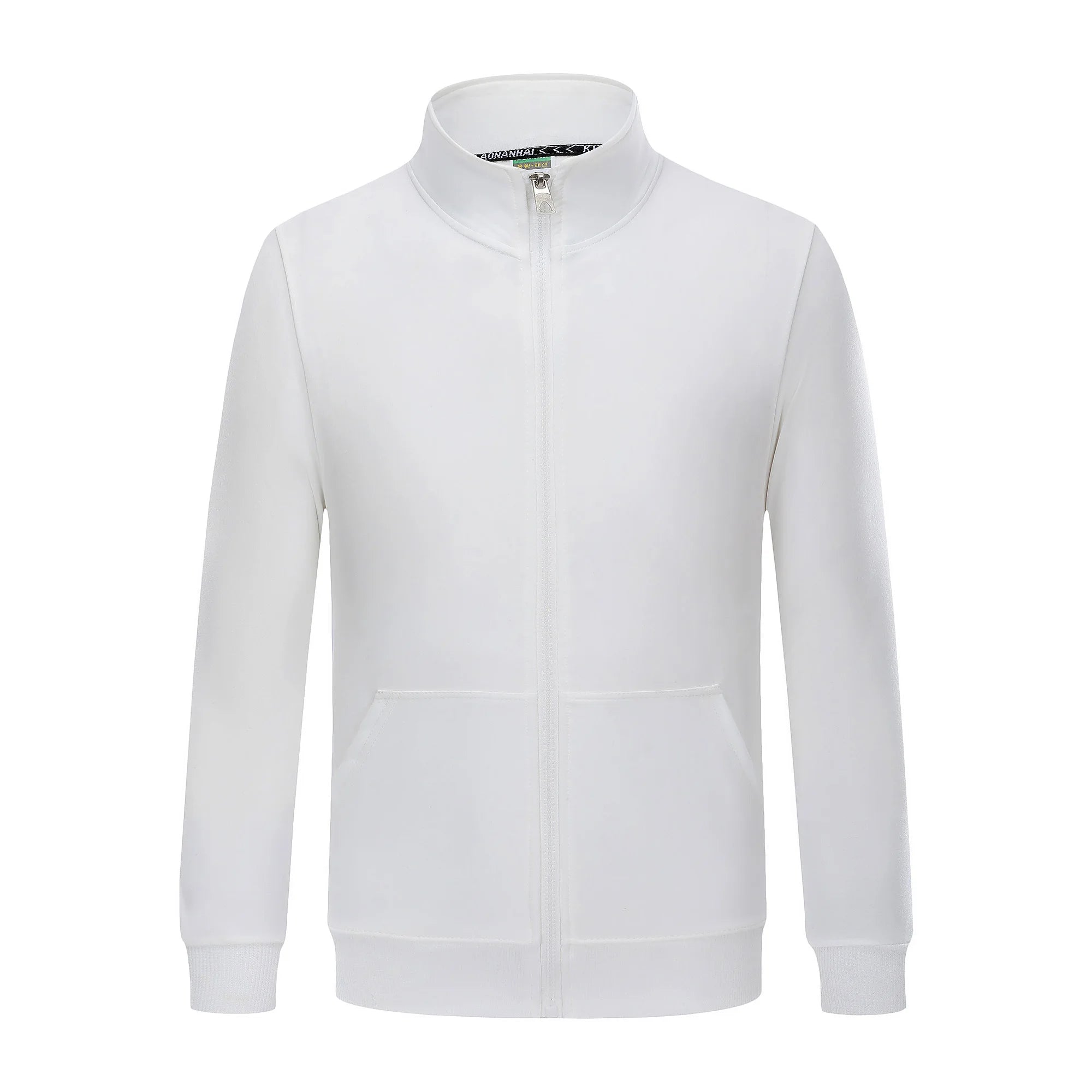 Casual Men's Solid Pattern Print Stand-Up Collar Zipper Hoodie Korean Four Sided Elastic Universal Size Blank 410g