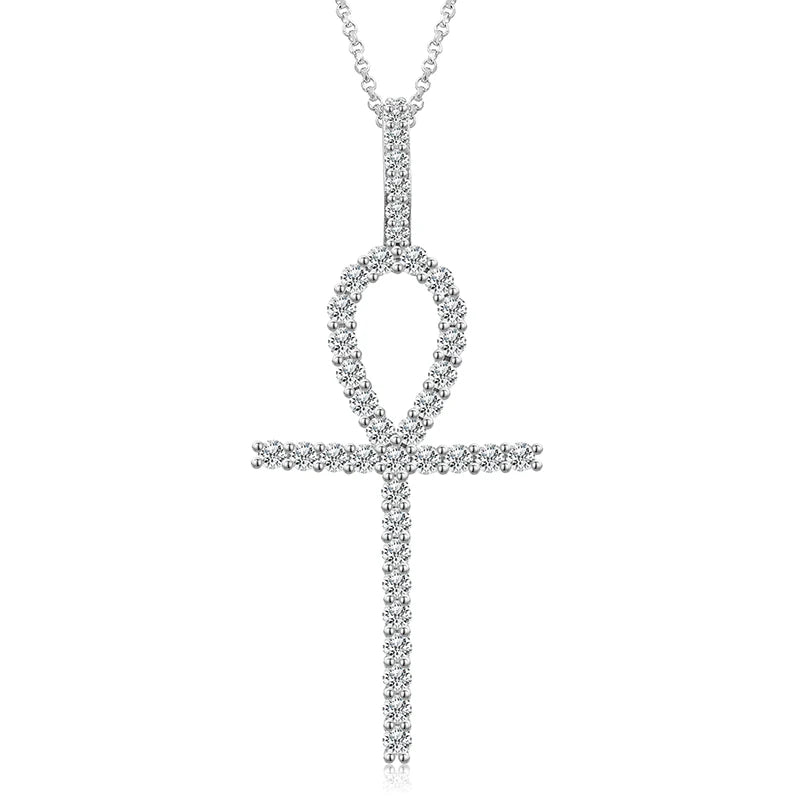 Fine Jewelry Hip Hop Cross Pendant 925 Sterling Silver VVS Moissanite Diamond Ankh Cross Pendant Necklace