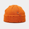 New Gothic Distressed Beanie Winter Warm Knit Hats Trendy Metal Rings Pin Hip Hop Skull Cap