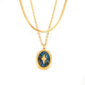 Personality Elegant Niche Jewelry Round Brand Pendant Inlaid with Color Shell Design Sense of Titanium Steel Necklace