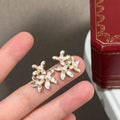 Gilded Cherry Blossom Multi Bead Stud Earrings 3-4mm Natural White Bread Freshwater Pearl AAAA Grade Trendy Spring Pearl