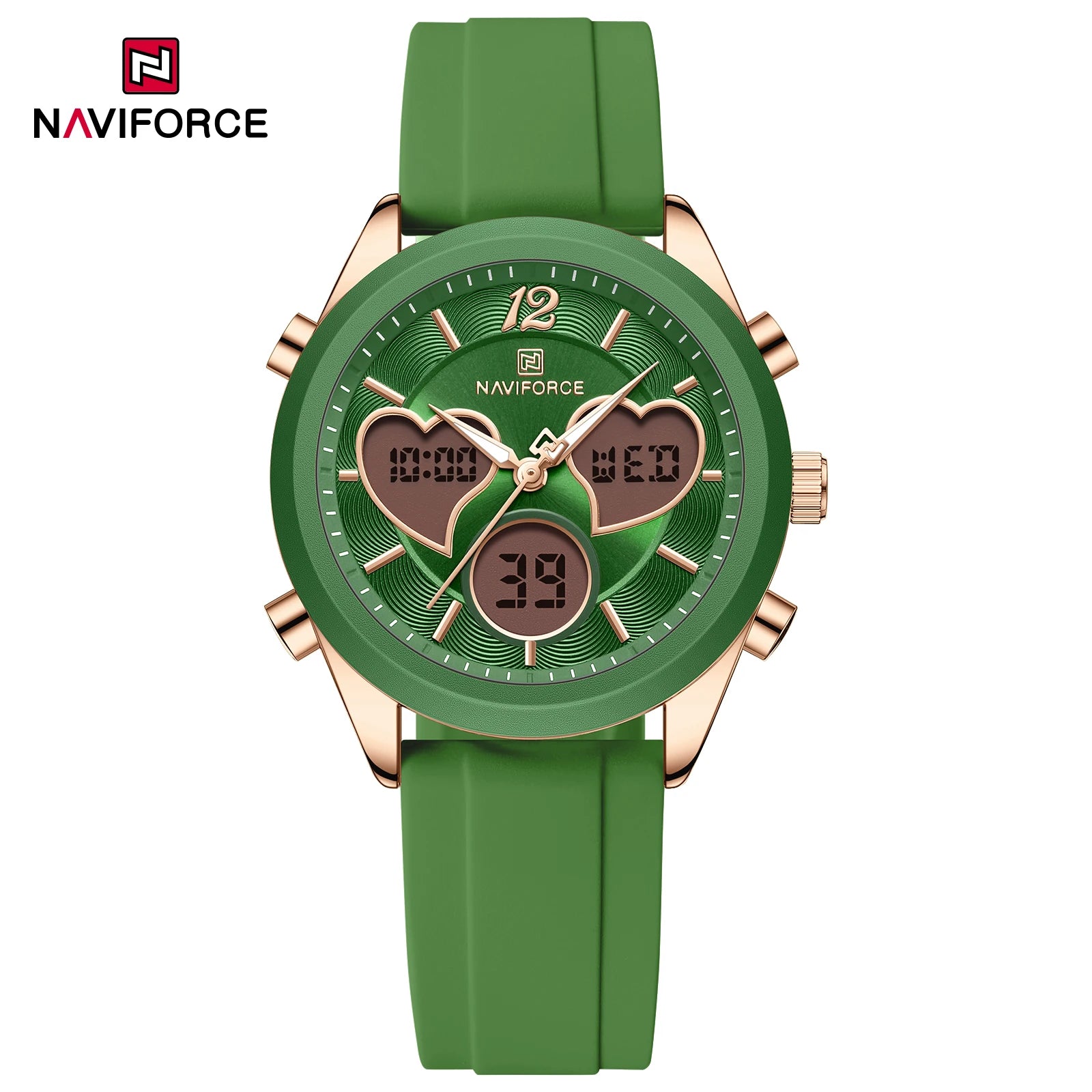 NAVIFORCE 5045T Fashionable Women's Watch Analog Quartz Digital Movement Unique Heart Dial Lcd Screen Electronic Montre Girl