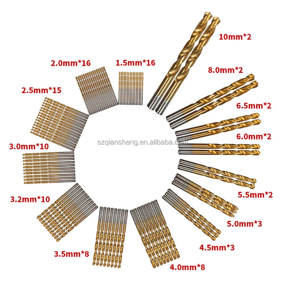 99pcs 1.5mm-10mm Titanium HSS Drill Bits Coated Stainless Steel HSS High Speed Drill Bit Set for Electrical Drill Tools