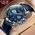 LIGE LG89107 Men's Fashion Quartz Watch Starry Sky Blue Face Moon Phase Custom Logo Factory Direct Wristwatches Featuring