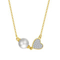 Sparkling Heart Design 18K Gold Plated Luxury Jewelry Pearl & Zirconia Heart Pendant Necklace for Women