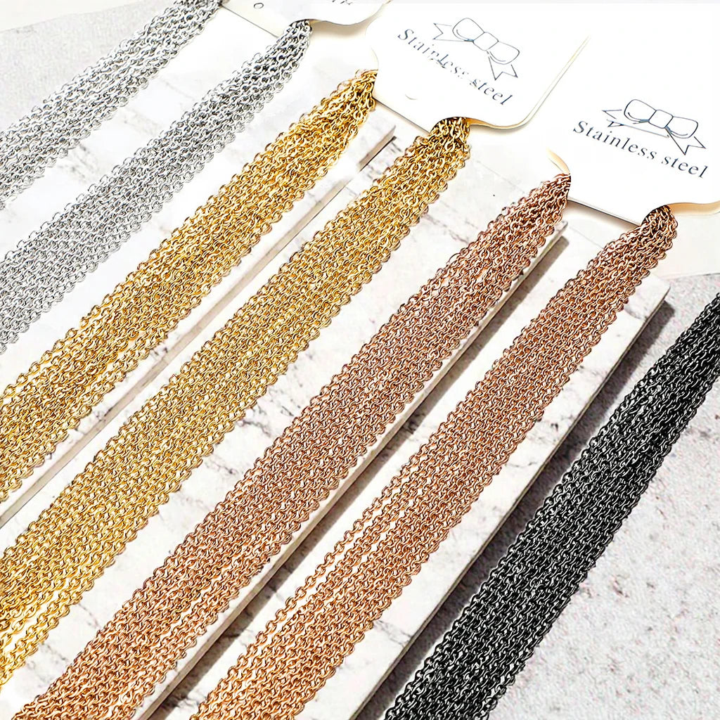 Wholesale Unisex Dainty Jewelry Trendy Gold Rose Gold Gun 45cm + 5cm Extender Rolo Necklaces Geometric Silver Cable Chains
