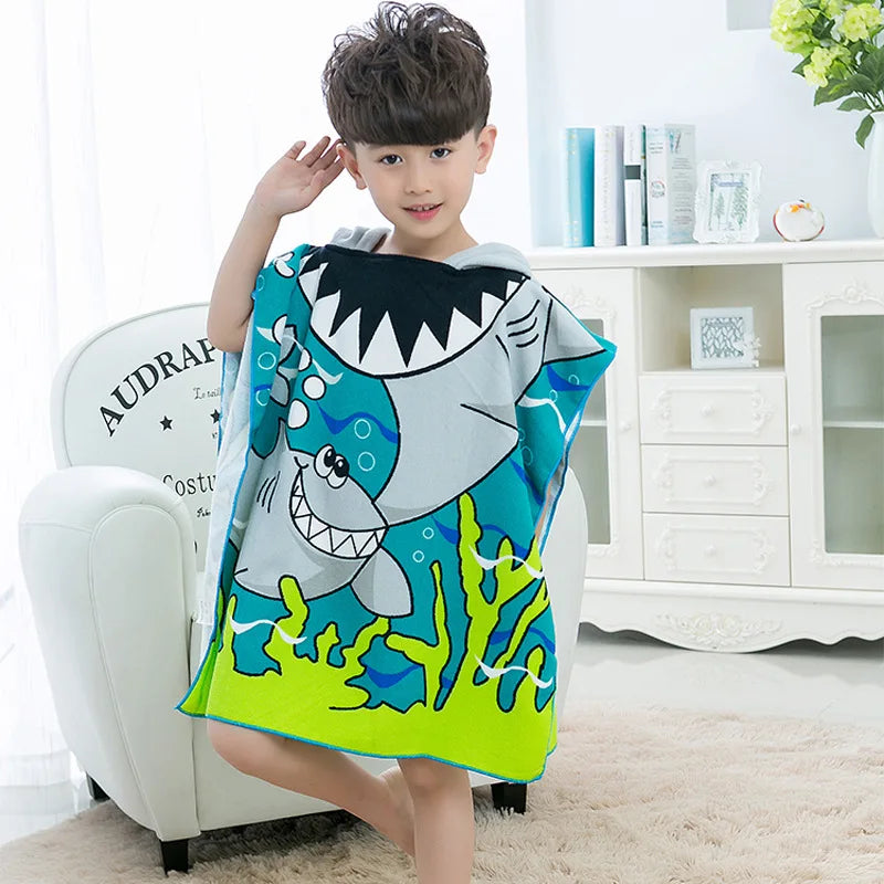 Soft Super Absorbent Microfiber Kids Cartoon Print Beach Towel Poncho Cartoon Pattern Kids Hooded Beach Poncho Towel