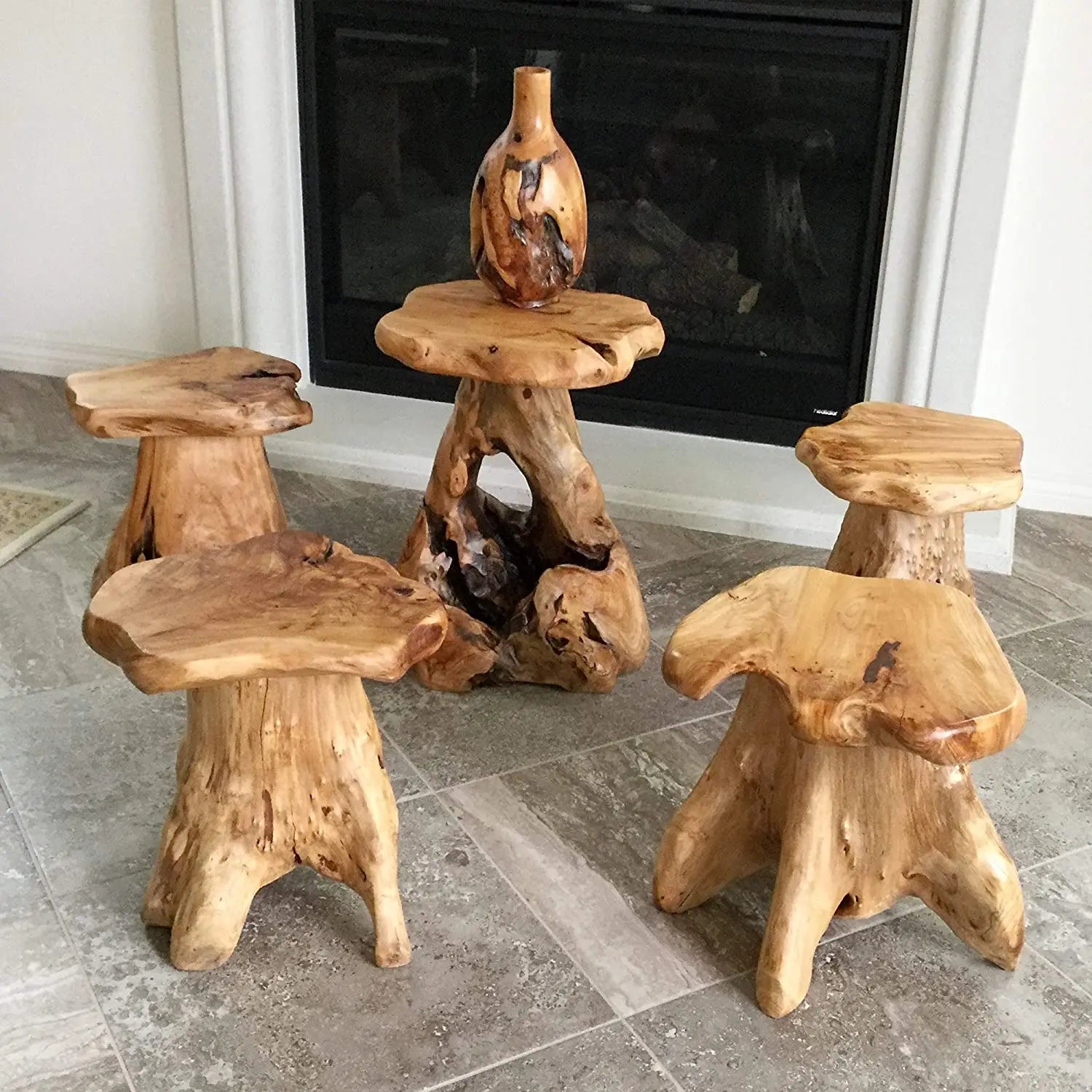 Manufacturers Handicraft Dining Chair Carving Craft Stool Outdoor Chair Bench Wooden Wood Stump Mushroom Accent Stool