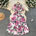French Fashion Elegant Print Women 2025 Summer Lapel Short-sleeved Shirt Dress