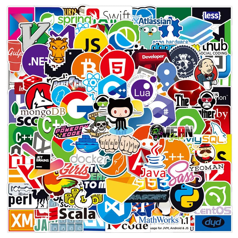 108Pcs Programming App Software Data Stickers for Computer  Notebook Luggage Laptop Waterproof Sticker