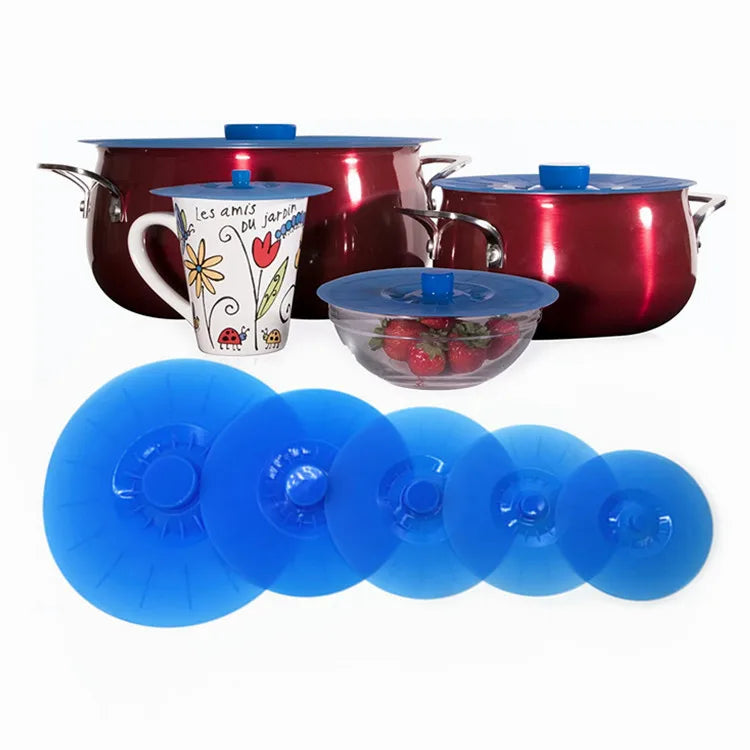 2021 New Home Kitchen 5 Pack  Silicone Suction Lids and Food Covers Fits Various Sizes of Cups Bowls Pans