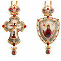 Customized Icon New Greek Alloy Orthodox Russian Pectoral Cross Gold Chain Necklace  with Panagia and Jesus Set for Father