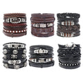 Pulseras De Hombre Vintage Multilayer Mens Bracelet Pour Homme Skull Bangle Jewelry Pulseras Black Leather Bracelets
