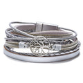 ZG-58 Women Hand Jewelry Magnetic Bangle Handmade Multi Layers Life Tree Alloy PU Leather Wrap Bracelet