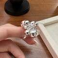Deconstructed Ball Ring Floating Sphere on 925 Silver Band Dangling Statement Ring Architectural Fine Jewelry