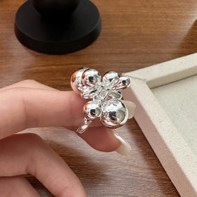 Deconstructed Ball Ring Floating Sphere on 925 Silver Band Dangling Statement Ring Architectural Fine Jewelry