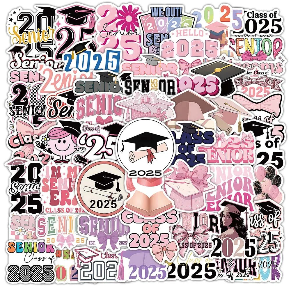54PCS Class of 2025 Senior graduate graduation cap sticker sheet