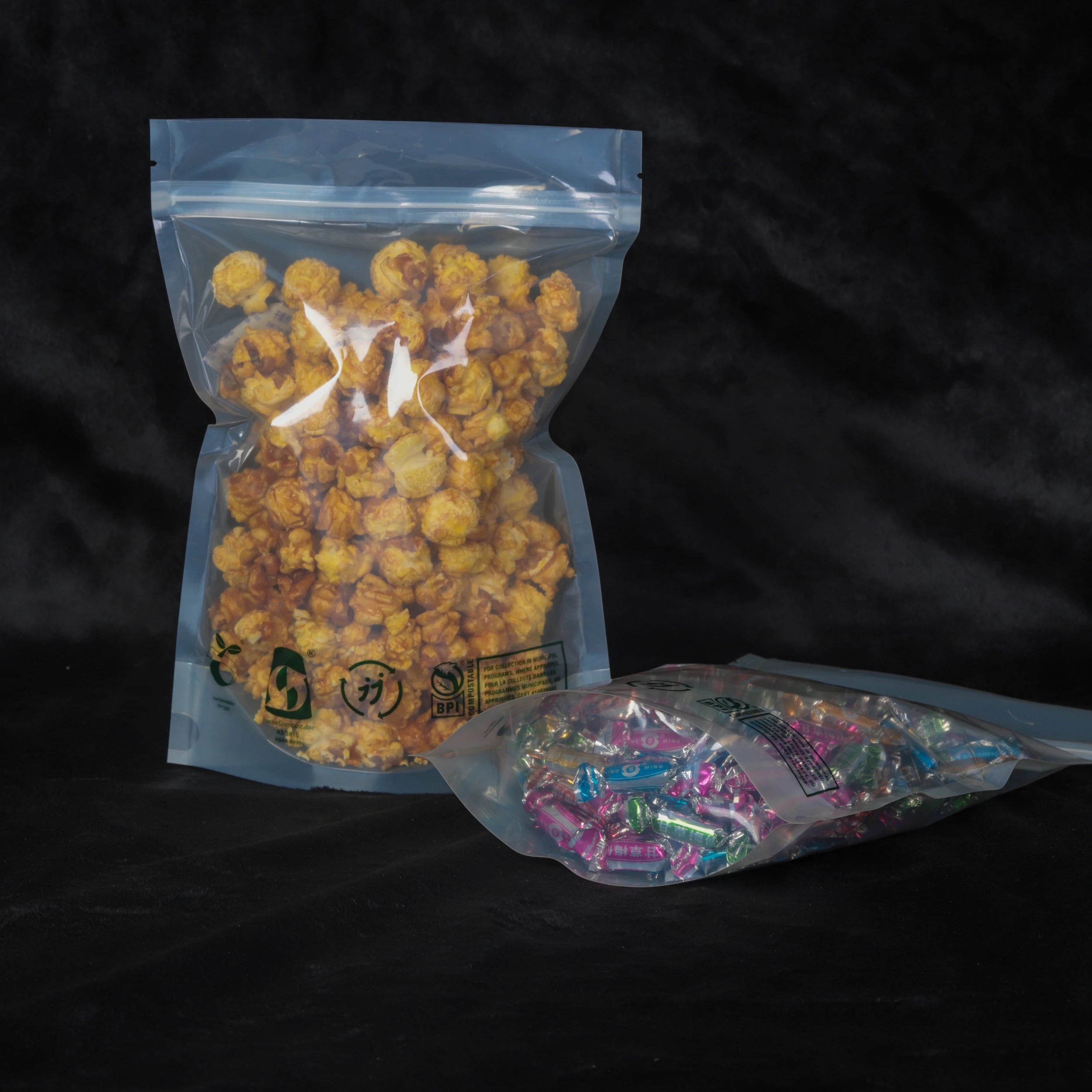 High Barrier Bottom Gusset Stand Doypack Bag Zipper Valve Compostable Biodegradable PLA Transparent Dry Food Snack Paper Bags