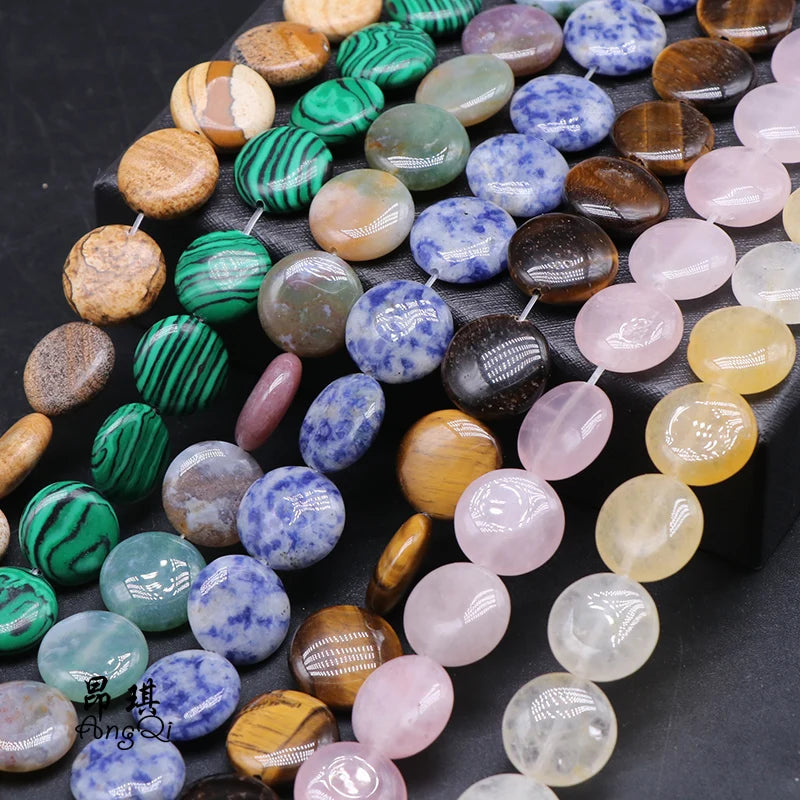 Wholesale Gemstone Beads Round Natural Agate Crystal Tiger Eye Flat Glass Beads for Jewelry Making