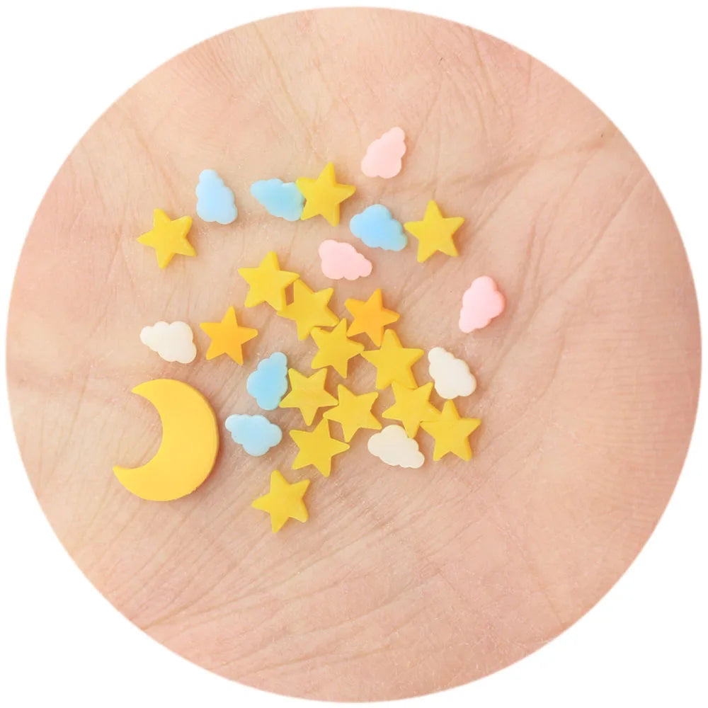 Assorted 3D Moon Star Cloud Sprinkles Polymer Clay Cabochons for Decorations DIY Cake Dessert Scrapbook Phone Case