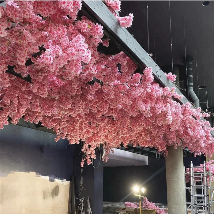 F-1713 Wholesale Factory Price Hotel Wedding Decoration Silk Flower Bouquet Pink Artificial Cherry Blossom Branch