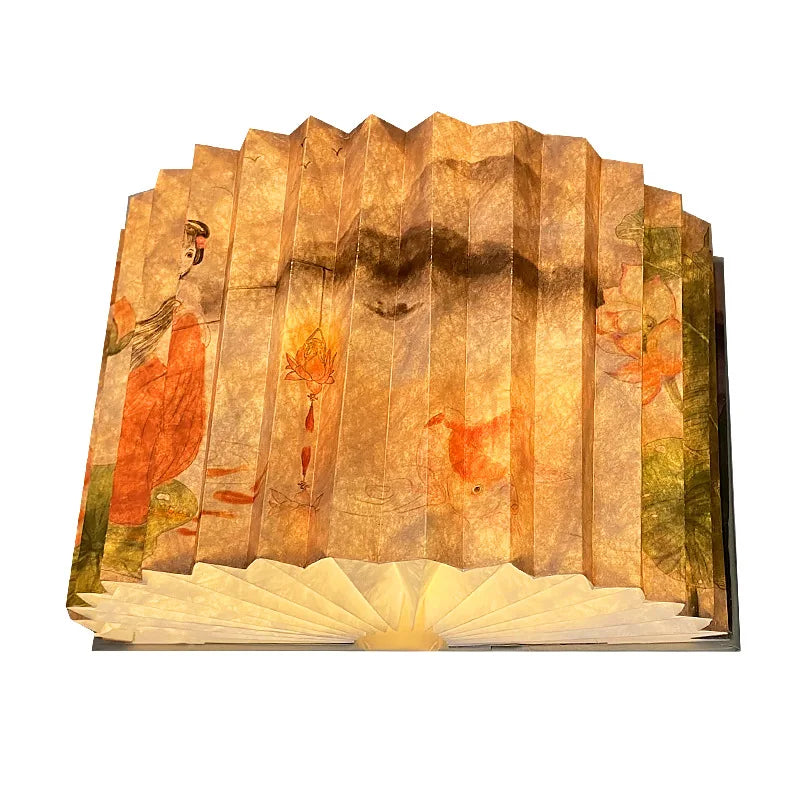 Factory Supply Chinese Style Painting 3D Paper Folding Night Light Portable Wooden Book Lamp with USB Charging