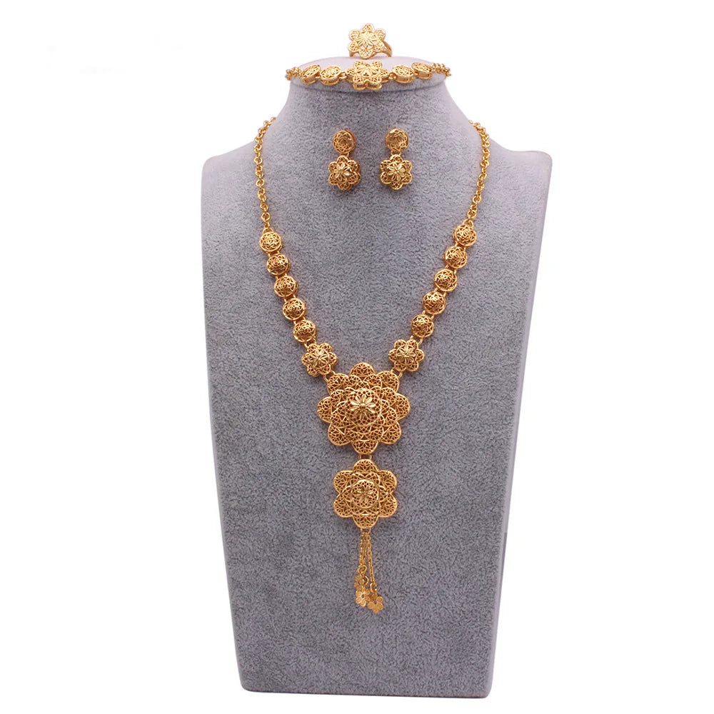Made in China Wedding Jewelry Set Gold Plated Copper Alloy Set Africa Fashion Necklace Jewelry Sets
