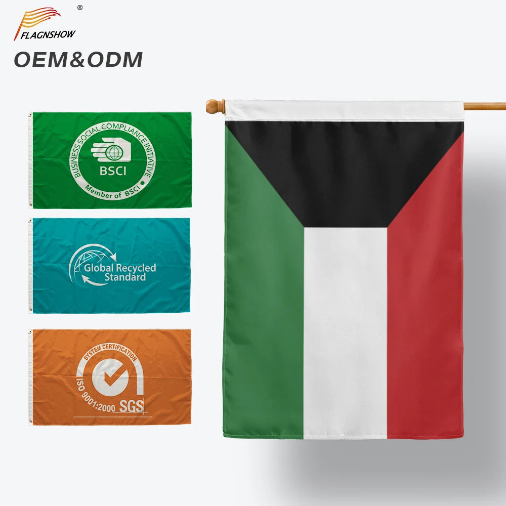 Directly Delivery Outdoor Flying Pennant 100% Polyester Waterproof Double Side Printing Kuwait Flag 90X150CM