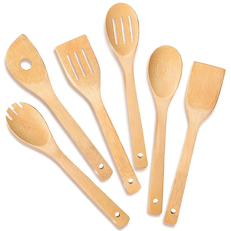 Beech Wood Utensils Set 6pcs Wood Kitchen Utensil Set Natural Shape for Cooking Utensils Wooden Spatula for Cooking