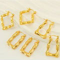 Stainless Steel 18k Gold Plated Bamboo Hoop Earrings Geometric Shapes for Women