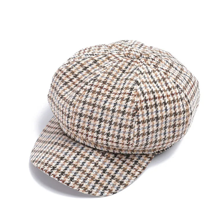 Wholesale French Style Girl Lady Boinas Autumn Winter Fashion Houndstooth Hat Women Wool Beret Hat Tweed Octagonal Cap