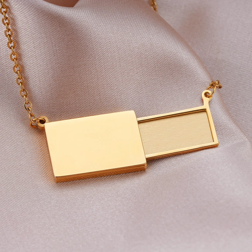 Custom Stainless Steel Jewelry Photo Drawer Box Envelope Locket Hidden Secret Message Necklace