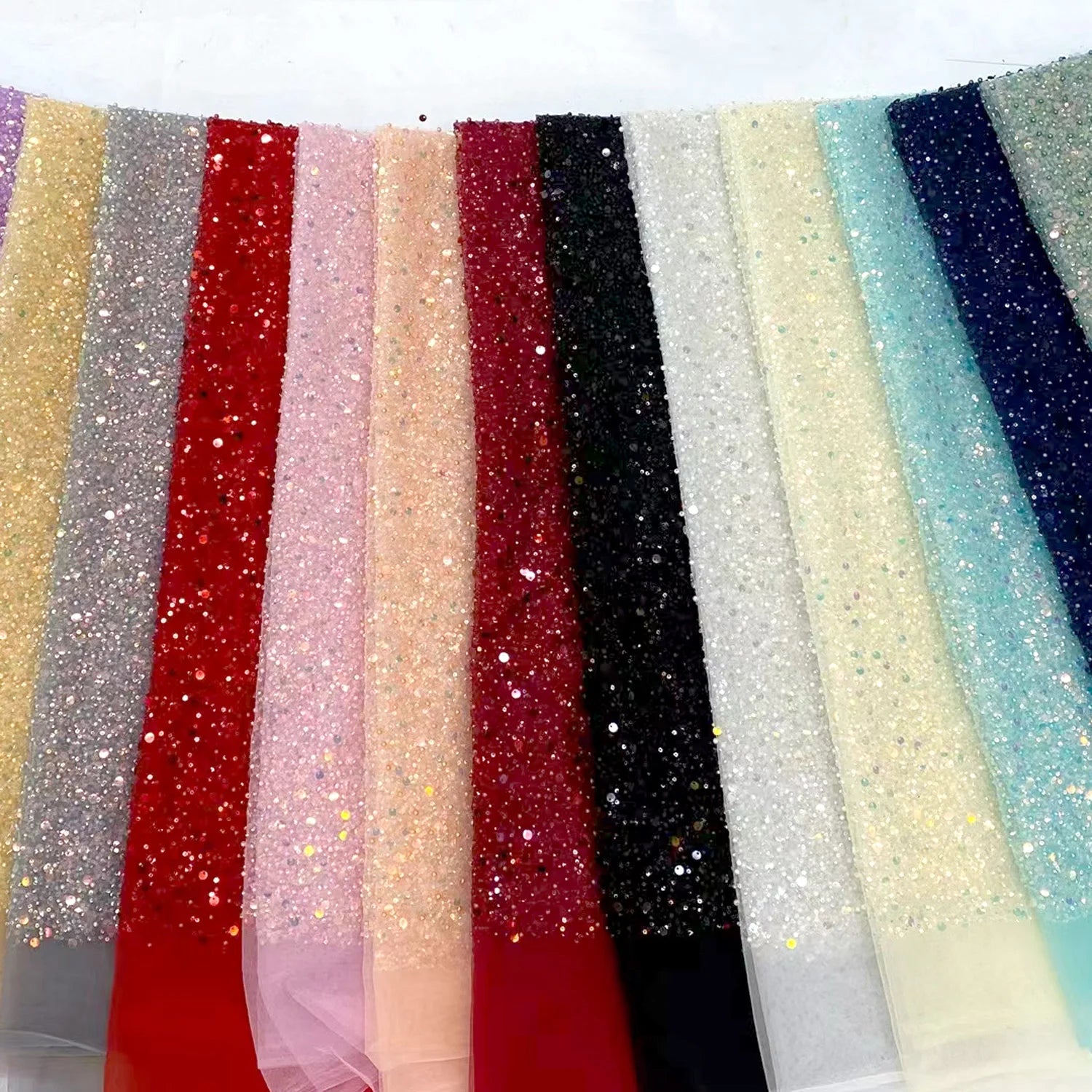 Wholesale Latest Crystal Beaded Sequins Wedding Bridal Embroidery Heavy Beads Fabric
